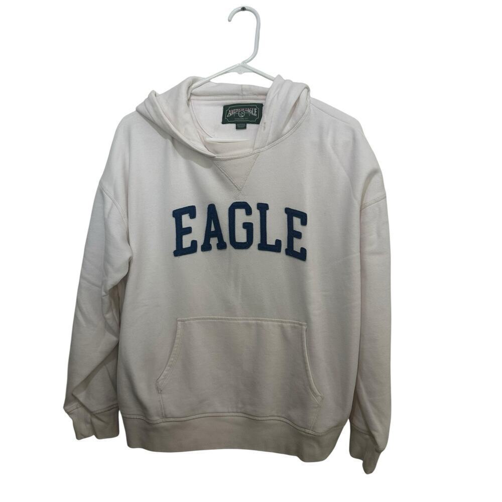 American Eagle Women's White Logo Kangaroo Pocket Long Sleeves Hoodie Size XS